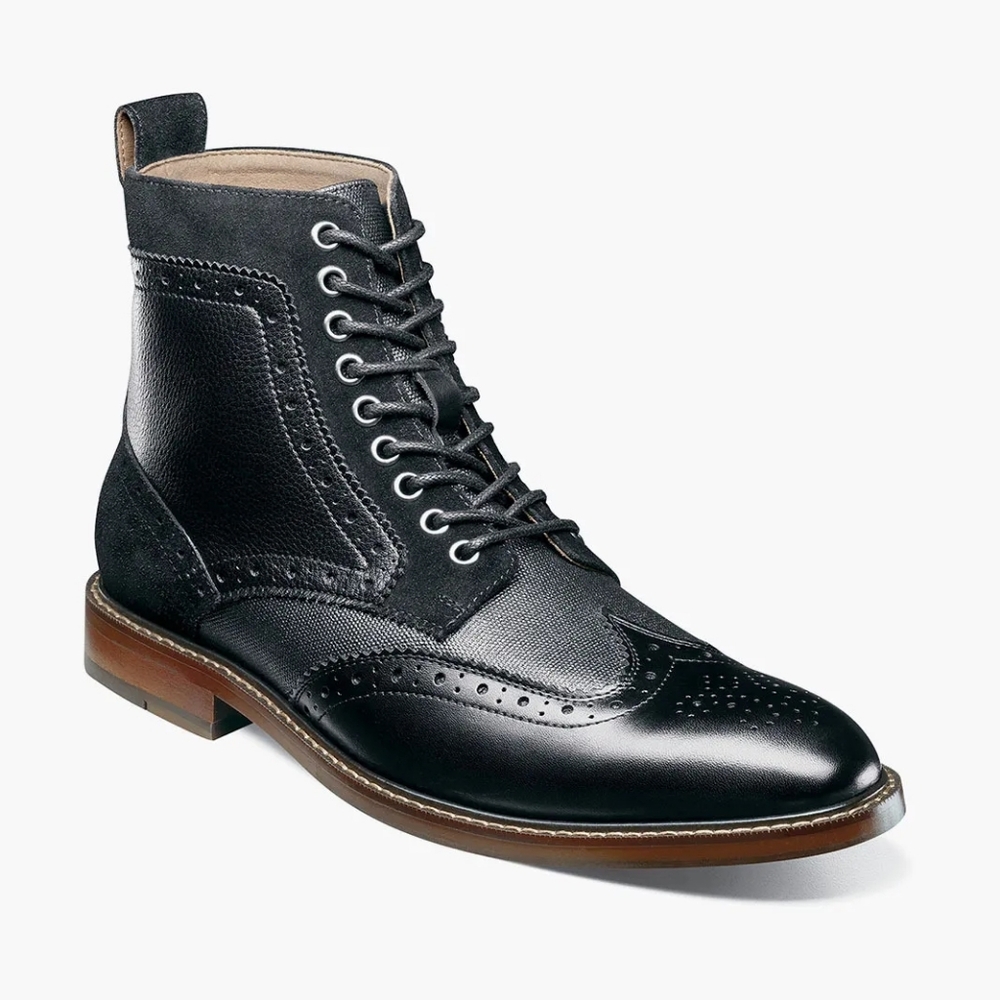 NIB Stacy Adams Finnegan Wingtip Lace Ankle Boots 8.5 Leather Brogue Blokecore